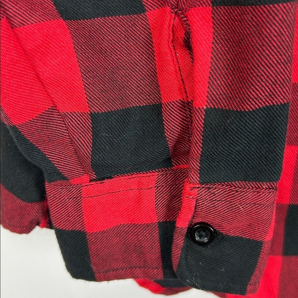 Hot Topic Plaid Spine Back Woven Button-Up Long Sleeve Shirt Large Red Black - Picture 8 of 12